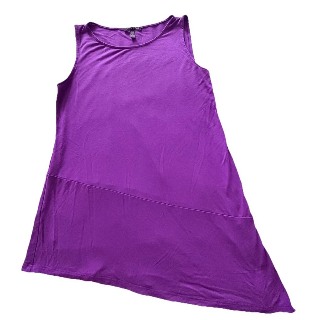 Eileen Fisher Purple Asymmetrical Sleeveless Blouse Top XS Womens Lightweight